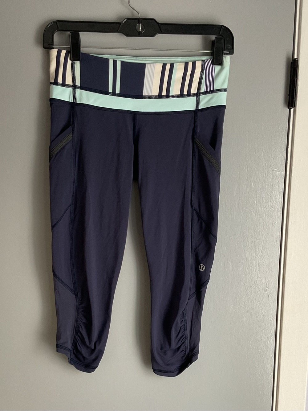 lululemon athletica Navy Capri Leggings with Mint and Stripe Waistband